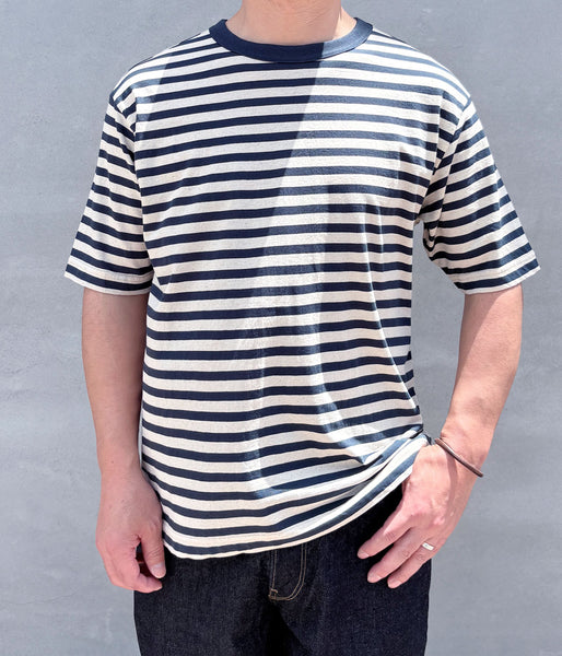 MHL./COTTON LINEN STRIPE JERSEY TOP SS (MID BLUE)