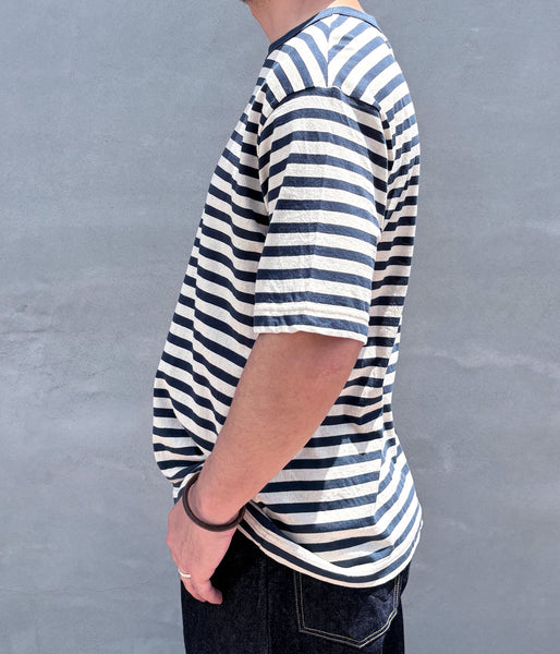 MHL./COTTON LINEN STRIPE JERSEY TOP SS (MID BLUE)