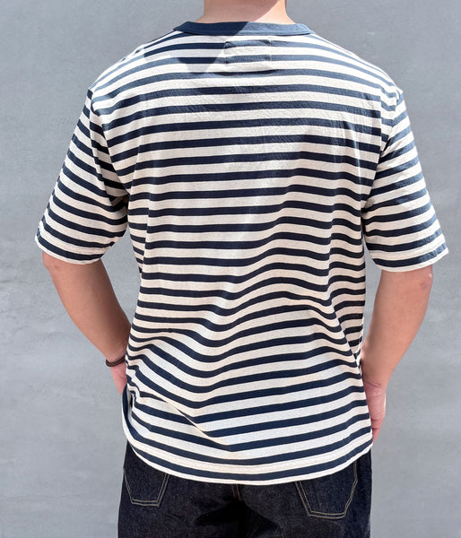 MHL./COTTON LINEN STRIPE JERSEY TOP SS (MID BLUE)