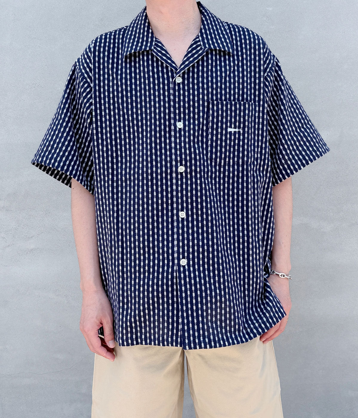 DESCENDANT/PIER OPEN COLLAR TEXTILE SS SHIRT (NAVY)