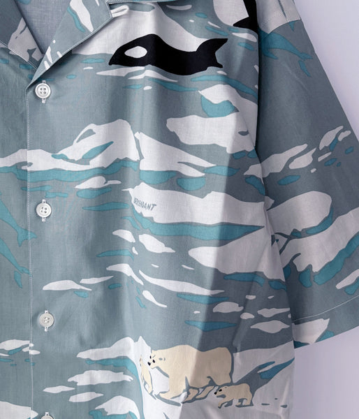 DESCENDANT/EDGD OPEN COLLAR TEXTILE SS SHIRT (GRAY)