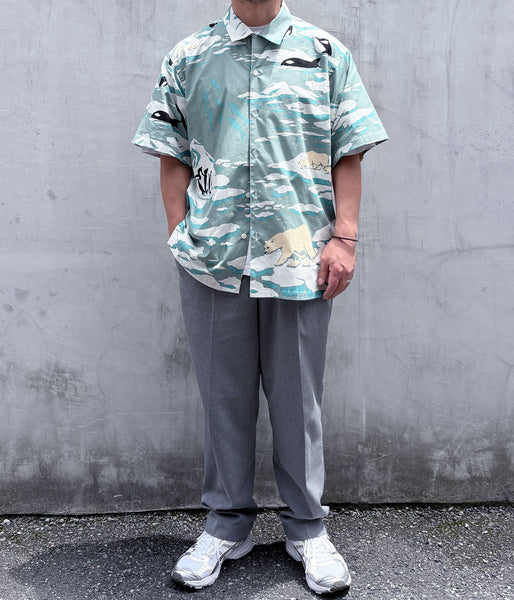 DESCENDANT/EDGD OPEN COLLAR TEXTILE SS SHIRT (GRAY)