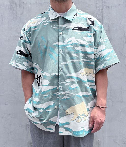 DESCENDANT/EDGD OPEN COLLAR TEXTILE SS SHIRT (GRAY)