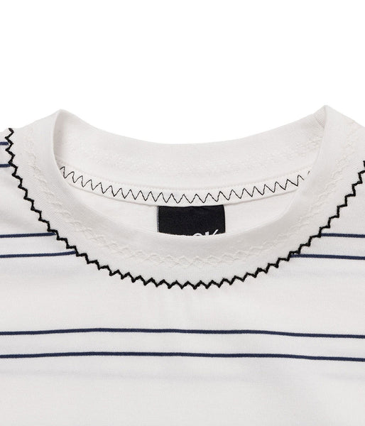 LQQK Studio/BORDER STITCH TEE (WHITE NAVY)