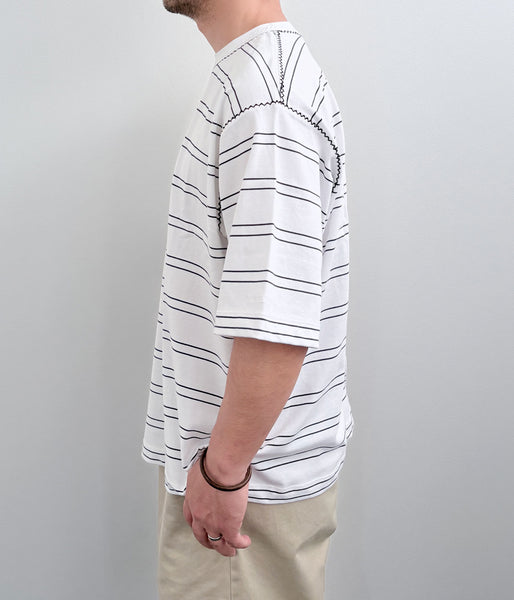 LQQK Studio/BORDER STITCH TEE (WHITE NAVY)