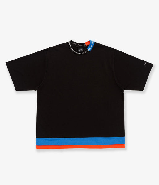LQQK Studio/BORDER STITCH TEE (BLACK BLUE ORANGE)
