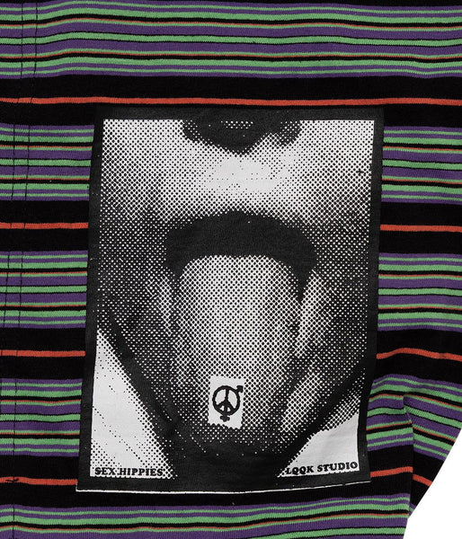 LQQK Studio/MULTI BORDER HOODED L/S TEE SEXHIPPIES COLLABORATION (MULTI BLACK)