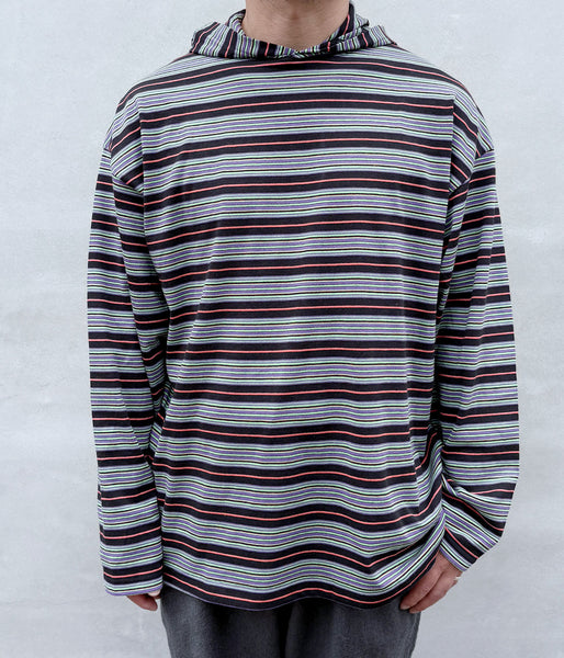 LQQK Studio/MULTI BORDER HOODED L/S TEE SEXHIPPIES COLLABORATION (MULTI BLACK)