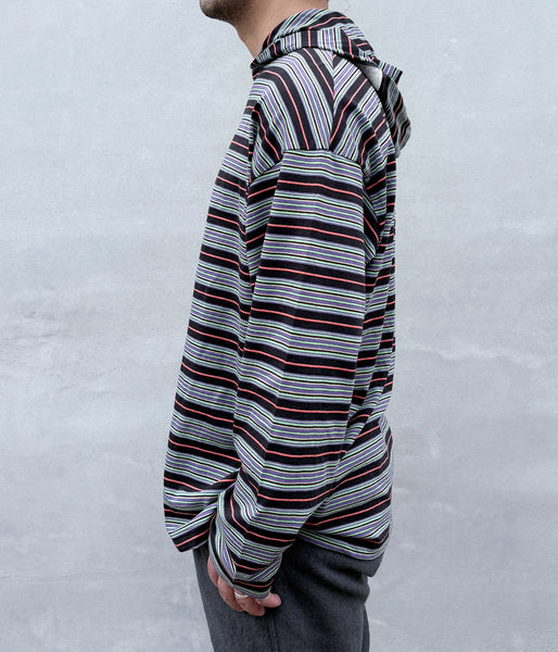 LQQK Studio/MULTI BORDER HOODED L/S TEE SEXHIPPIES COLLABORATION (MULTI BLACK)