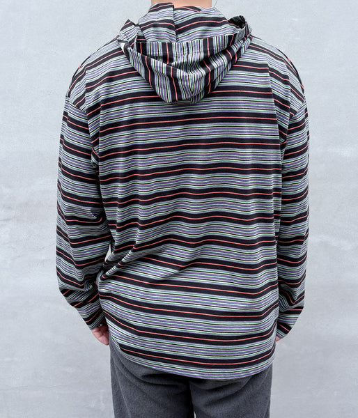 LQQK Studio/MULTI BORDER HOODED L/S TEE SEXHIPPIES COLLABORATION (MULTI BLACK)
