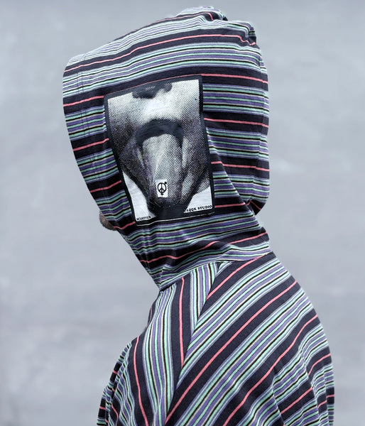 LQQK Studio/MULTI BORDER HOODED L/S TEE SEXHIPPIES COLLABORATION (MULTI BLACK)