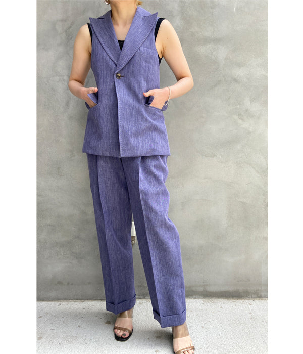 VIOLETA e FEDERICO ベスト& folkmade パンツ M FUMIKA_UCHIDA/WOOL/LINEN SUITING TUCKED SLACKS(TOP PURPLE)