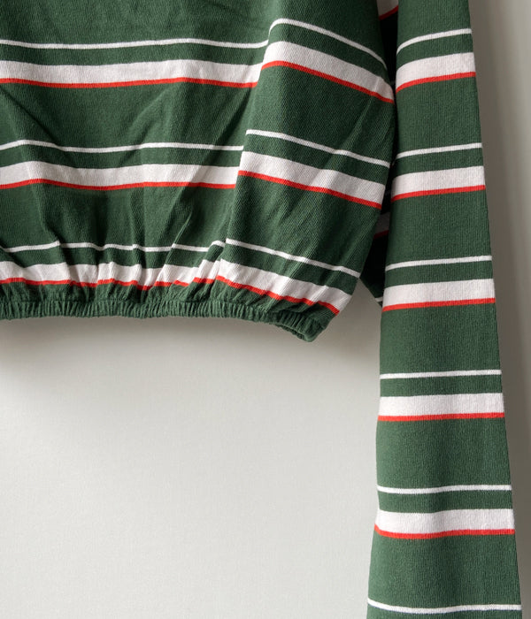 FUMIKA_UCHIDA/BODER LONG-SLEEVE CROPPED TOP(GREEN/WHIT/RED)