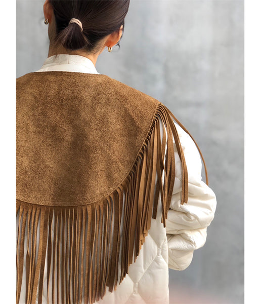 nowos/FRINGE PONCHO(BROWN)