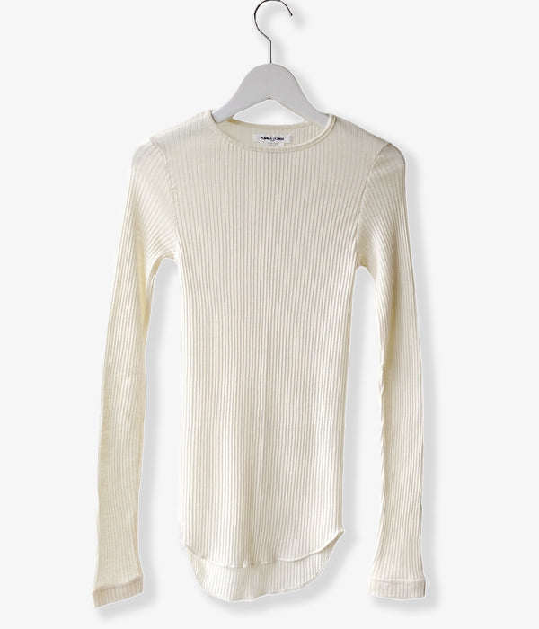 FUMIKA_UCHIDA/WOOL/SILK NEEDLE DRAWING CREW-NECK(OFFWHITE)