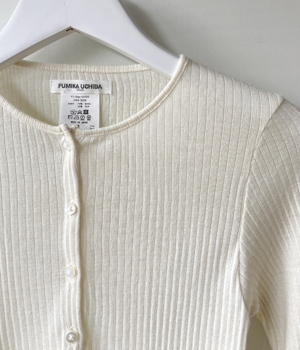 FUMIKA_UCHIDA/WOOL/SILK NEEDLE DRAWING HENLEY-NECK(OFFWHITE)