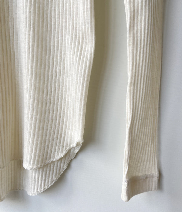 FUMIKA_UCHIDA/WOOL/SILK NEEDLE DRAWING HENLEY-NECK(OFFWHITE)