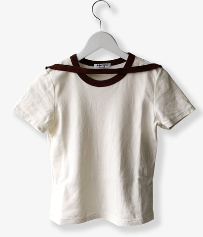 FUMIKA_UCHIDA/TRIMMED DOUBLE-NECK TEE(OFFWHITE/BROWN)