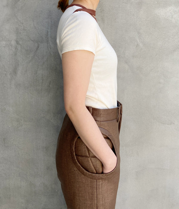 FUMIKA_UCHIDA/TRIMMED DOUBLE-NECK TEE(OFFWHITE/BROWN)