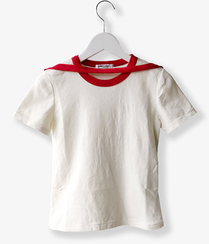 FUMIKA_UCHIDA/TRIMMED DOUBLE-NECK TEE(OFFWHITE/RED)