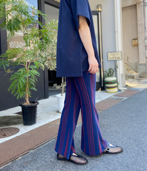 PHEENY/PILE BORDER FLARED PANTS(NAVY)