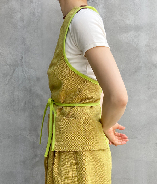 FUMIKA_UCHIDA/CHAMBRAY APRPN TOP(YELLOWGREEN/RED)