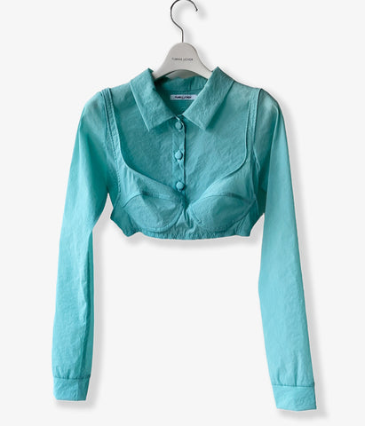 FUMIKA_UCHIDA/STRETCH TAFFETA LAYERED BRA SHIRT(PALE AQUA)