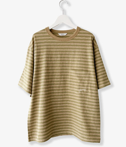 PHEENY/MULTI BORDER POCKET TEE(KHAKI)