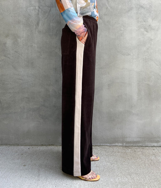 PHEENY/COTTON VELOURS SIDE STRIPE GATHERED PANTS(BROWN)