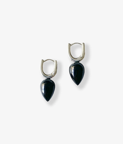 R.ALAGAN/DEWDROP STONE HOOPS(BLACK ONYX)