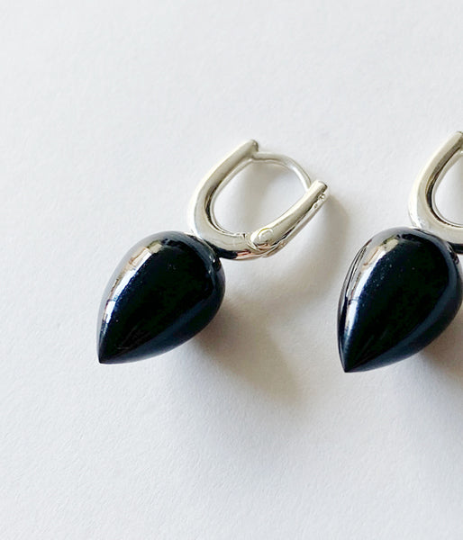 R.ALAGAN/DEWDROP STONE HOOPS(BLACK ONYX)