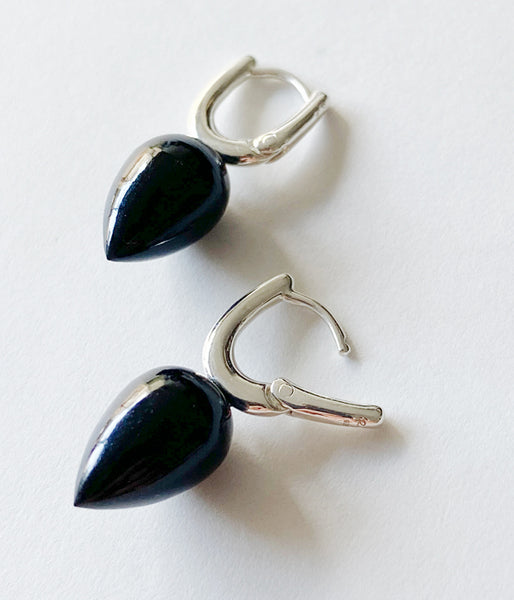 R.ALAGAN/DEWDROP STONE HOOPS(BLACK ONYX)