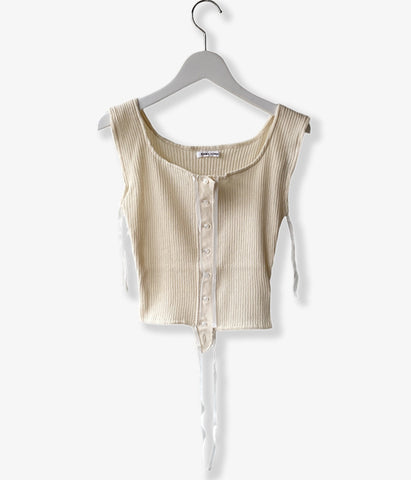 FUMIKA_UCHIDA/VINTAGE RIBBED CORSET TOP_SLEEVELESS(OFFWHITE)