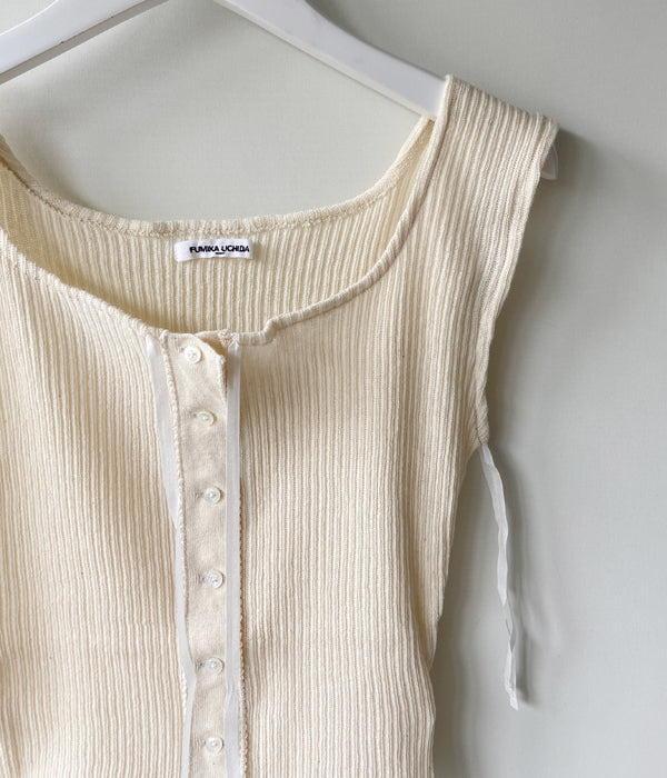 FUMIKA_UCHIDA/VINTAGE RIBBED CORSET TOP_SLEEVELESS(OFFWHITE)
