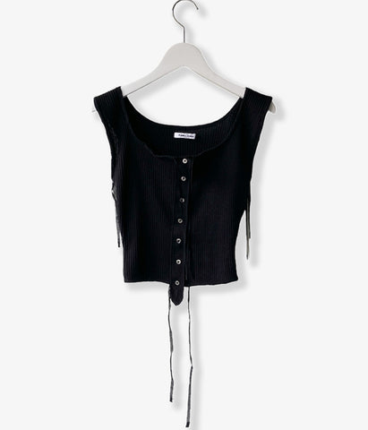 FUMIKA_UCHIDA/VINTAGE RIBBED CORSET TOP_SLEEVELESS(BLACK)