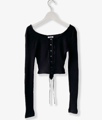 FUMIKA_UCHIDA/VINTAGE RIBBED CORSET TOP_LONG SLEEVE(BLACK)