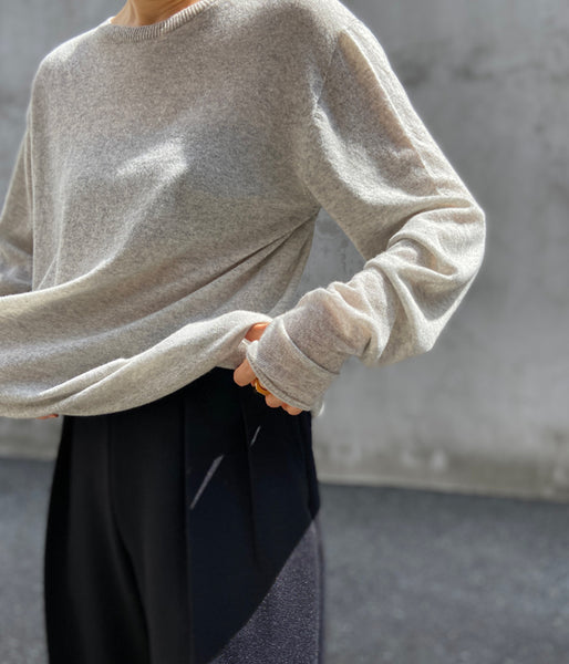 PHEENY/CASHMERE SILK WHOLEGARMENT SHEER L/S(L.GRAY)