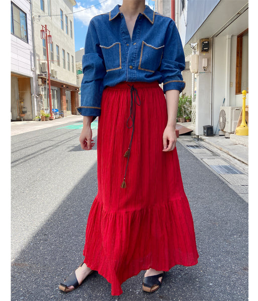 nowos/STRIPED SKIRT(RED)