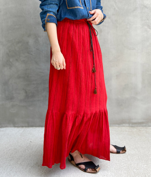 nowos/STRIPED SKIRT(RED)