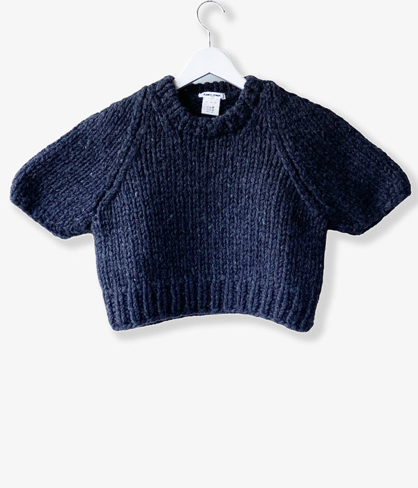 FUMIKA_UCHIDA/HAND KNITTED SHORT SLEEVE SWEATER(CHARCOAL)