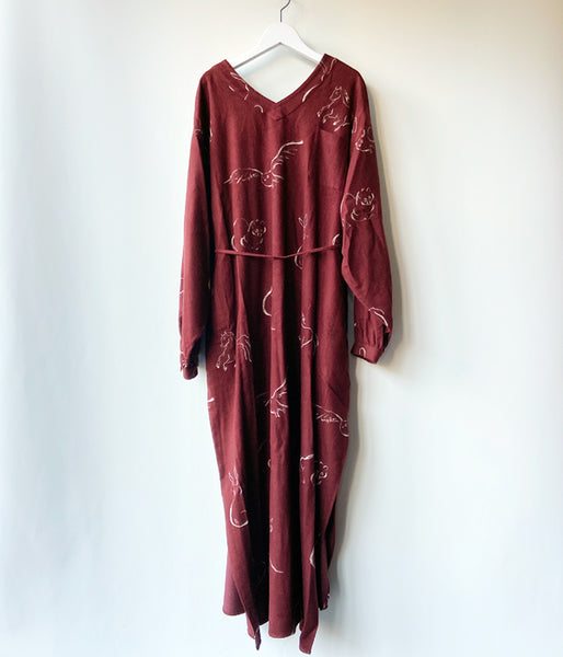 WRYHT/SLIT NECK PAJAMA DRESS(CAYENNE)