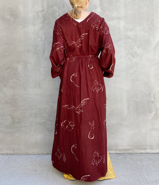 WRYHT/SLIT NECK PAJAMA DRESS(CAYENNE)