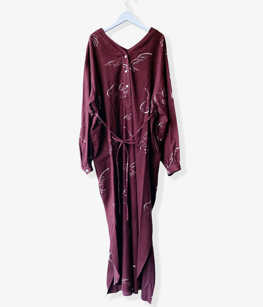 WRYHT/SLIT NECK PAJAMA DRESS(CAYENNE)