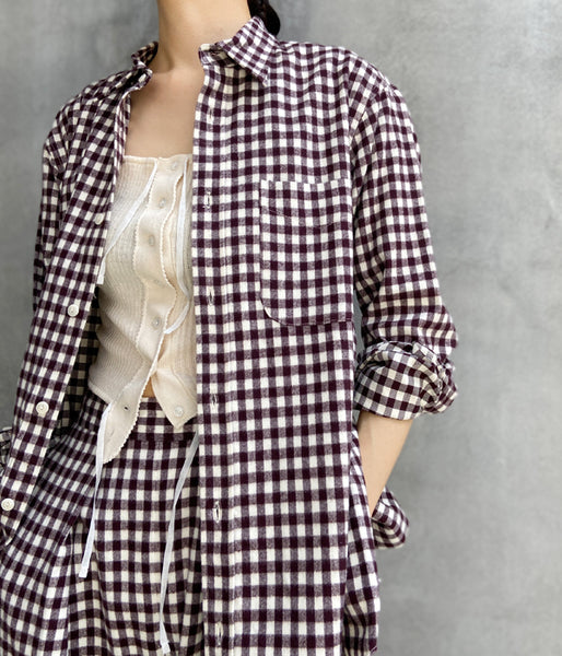 PHEENY/COTTON RAYON CHECK FLANNEL SHIRT(BURGUNDY)