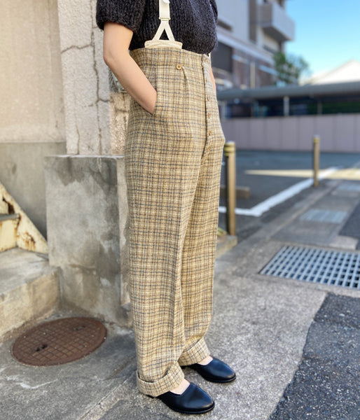 FUMIKA_UCHIDA/PLAID TWEED HIGH-WAIST SLACKS(PLAID BEIGE)