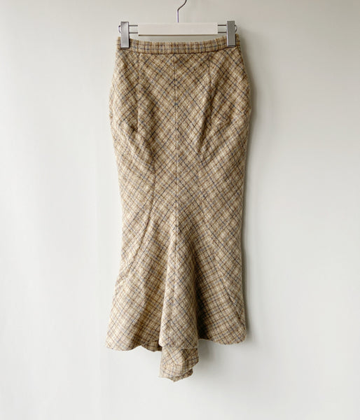 FUMIKA_UCHIDA/PLAID TWEED HOBBLE SKIRT(PLAID BEIGE)