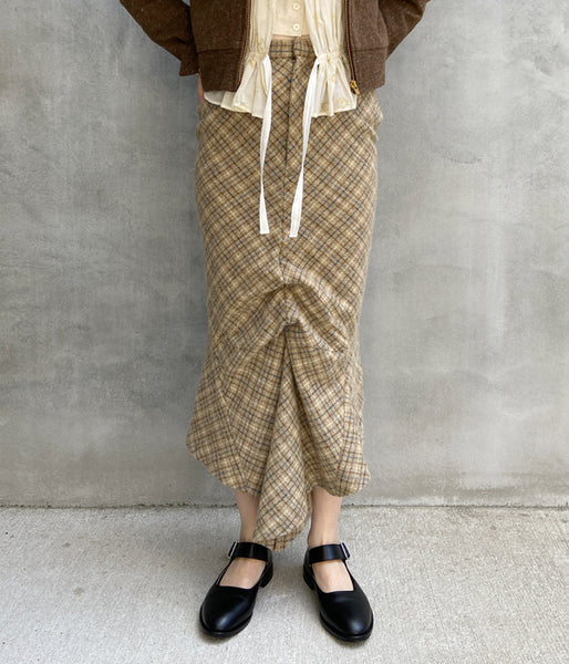 FUMIKA_UCHIDA/PLAID TWEED HOBBLE SKIRT(PLAID BEIGE)