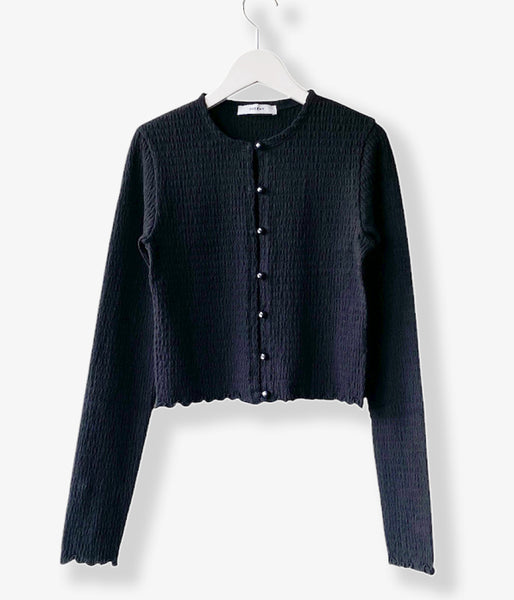 PHEENY/COTTON SHIRRING CARDIGAN(BLACK)