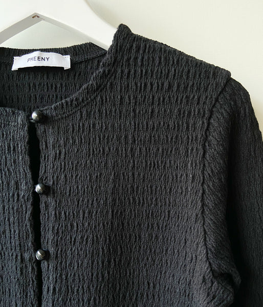 PHEENY/COTTON SHIRRING CARDIGAN(BLACK)