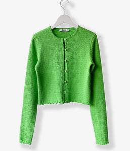 PHEENY/COTTON SHIRRING CARDIGAN(GREEN)